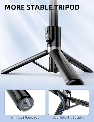 Vista 2 de Trípode para selfie stick de 41 pulgadas, extensible portátil 4 en 1, trípode de aluminio para teléfono con control remoto inalámbrico, rotación