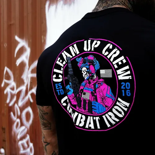 Vista 5 de Combat Iron Clean Up Crew Operator Skull - Camiseta de manga corta para hombre, ajuste atlético