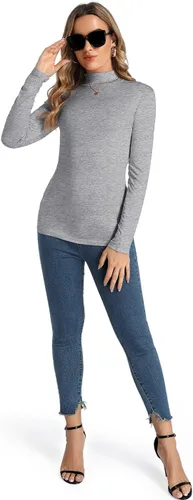 Vista 4 de Camiseta casual de manga larga con cuello alto falso para mujer