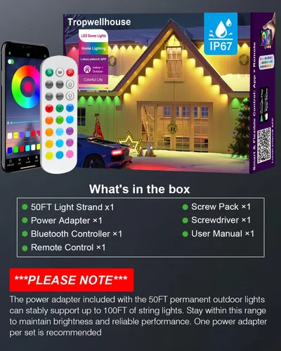 Vista 9 de Luces permanentes para exteriores para casa, luces LED inteligentes RGB de 50 pies con aplicación y control remoto, IP67 impermeable