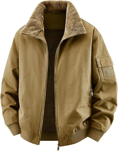 Vista 9 de Eisctnd Chaqueta bomber de invierno con forro de sherpa para hombre, abrigo de forro polar cálido resistente para hombres con bolsillos