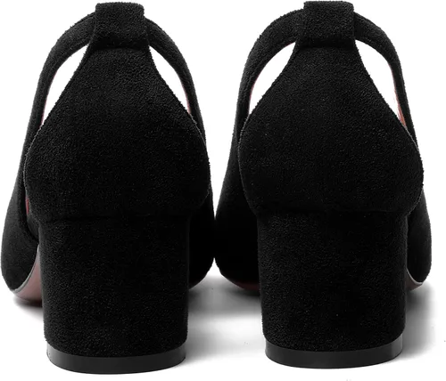 Vista 4 de MOVINSTEPS Vestido de bloque para mujer, de gamuza, grueso, puntiagudo, recortado, para oficina, tacón bajo, grueso, de 2 pulgadas