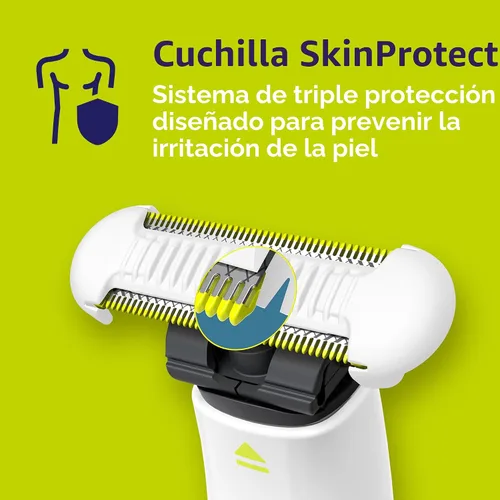 Vista 3 de Philips Norelco OneBlade Intimate, diseñada para el aseo púbico, recorte y afeitado con protección extra para la piel, Modelo QP1924/70
