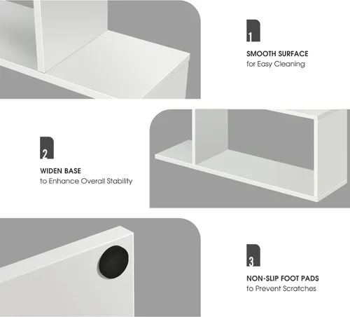 Vista 6 de Giantex Estantería geométrica blanca, de madera en forma de S, 6 niveles, moderna, independiente, decorativa, para dormitorio, sala de estar Blanco