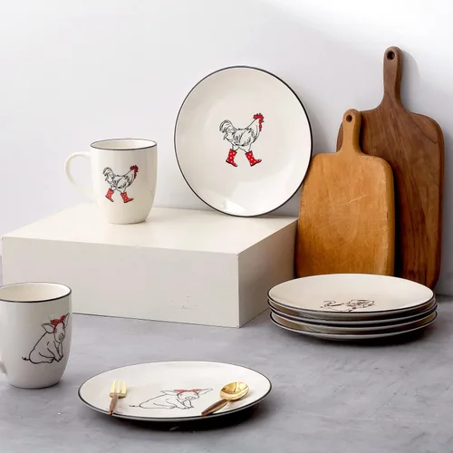 Vista 4 de LEHAHA Farmhouse - Juego de tazas de café de 16 onzas, tazas de cerámica grandes con asa, juego de 6, tazas de porcelana de Navidad para café, té
