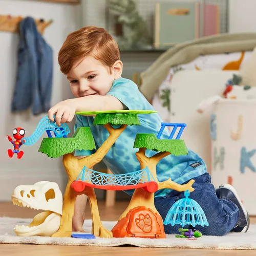 Vista 7 de Marvel Spidey and his Amazing Friends Dino-Webs Treehouse Playset, Spider-Man & Goblin Raptor - Juego de figuras de acción a escala de 4 pulgadas, a