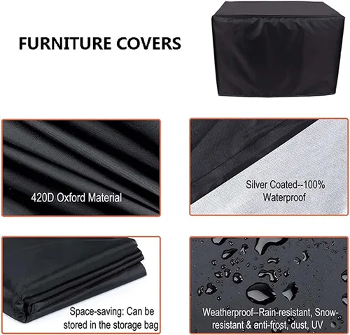 Vista 7 de Fundas negras para muebles de patio de 24 x 24 x 24 pulgadas, cubierta para muebles de exterior, impermeable, a prueba de polvo, rectangular, 420D