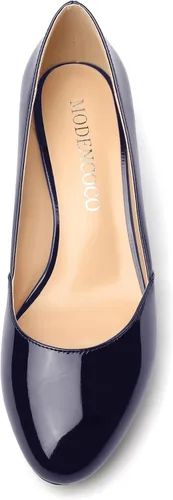 Vista 3 de MODENCOCO Zapatos de tacón bajo grueso para mujer, con puntera redonda, de 2 pulgadas