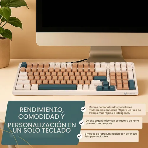Vista 6 de Qisan Teclado mecánico inalámbrico y con cable, triple modo 2.4G/USB-C/BT (98%) teclado mecánico inalámbrico con diseño de EE. UU. Teclados Combo