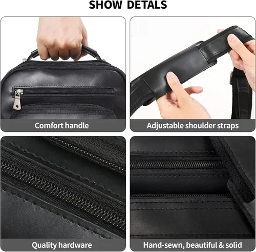 Vista 5 de Ringsun Bolso pequeño de cuero para hombre, bolso de cuero para hombre, bolso de mensajero para hombre, bolso cruzado con cremallera