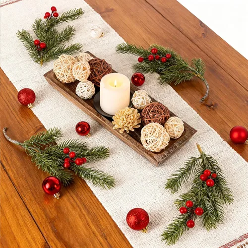 Vista 8 de Hanobe Bandeja de madera para decoración de velas: bandejas largas rústicas de madera rectangular para decoración de granja estrecha para comedor