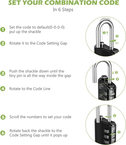 Vista 5 de KeeKit Cerradura de combinación, candado de combinación de 4 dígitos impermeable con llaves, cerradura de puerta reajustable para casillero Negro