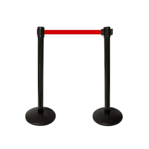 Vista 7 de Juego combinado de barrera de puntal de seguridad de cola de cinturón retráctil HT de 40 pulgadas (2 postes de cinturón negro)