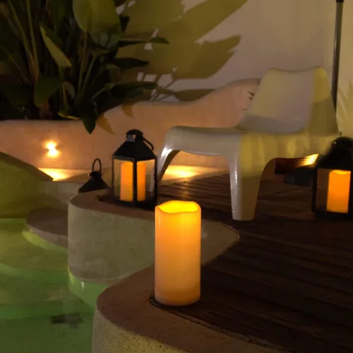 Vista 5 de 5plots Velas individuales sin llama para exteriores, impermeables, de 4 x 10 pulgadas, velas LED parpadeantes que funcionan con pilas con control