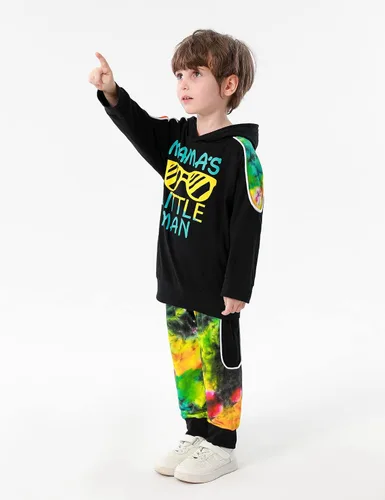 Vista 3 de KANGKANG Conjunto de sudadera de manga larga con estampado de letras para niños pequeños, conjunto de pantalones con estampado de dinosaurio