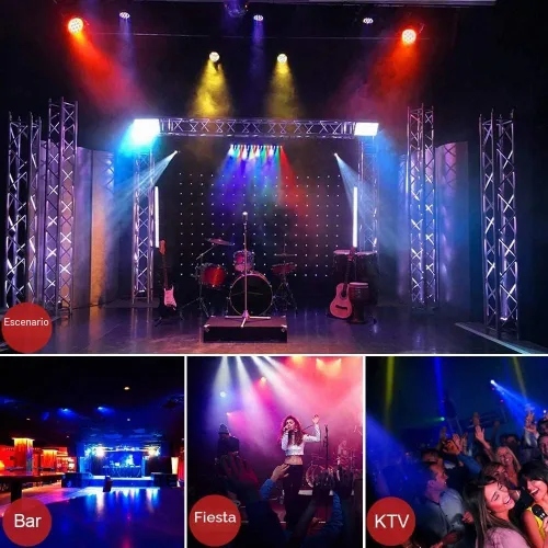 Vista 2 de MOSFiATA Paquete de 4 luces Par, RGB 36 luces LED de escenario activadas por sonido, control DMX, 7 modos de iluminación vertical con control