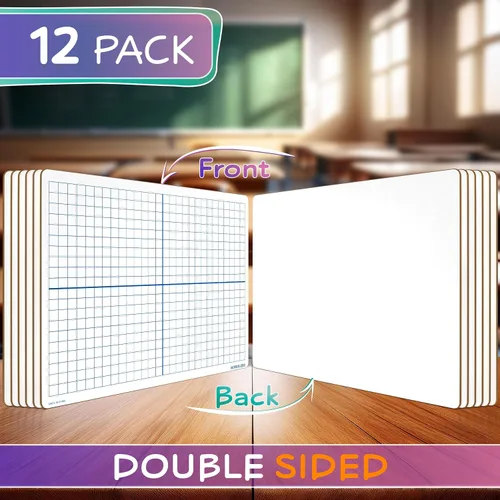 Vista 3 de SCRIBBLEDO - Paquete de 12 tableros de regazo XY Axis Coordinate Graph 9x12 con 12 borradores No Residuals or Ghosting, Budget Friendly 12 Pack