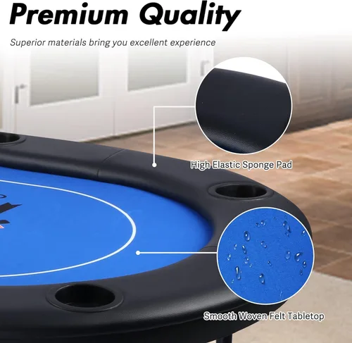 Vista 3 de Mesa de póquer plegable, mesa de cartas con soporte para tazas, mesa de ocio de casino Texas Hold 'Em Mesa de póquer para juego de mesa