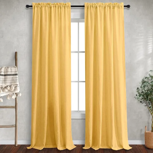 Vista 11 de Mrs.Naturall - Cortinas transparentes con bolsillo para barra de 36x63 pulgadas de lino mezclado negro
