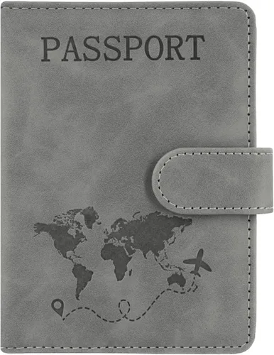 Vista 11 de Funda para pasaporte, cartera con bloqueo RFID, funda de cuero para tarjetas, accesorios de viaje para mujeres y hombres, *Negro
