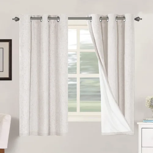 Vista 244 de H.VERSAILTEX Cortinas 100% opacas con aislamiento térmico, texturizadas, de lino, con bloqueo completo de calor y luz, para sala de estar y Negro