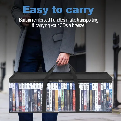 Vista 5 de Bolsas de almacenamiento de DVD CCidea (Set de 2) Funda de PVC transparente con asas para cajas de DVDs/CDs/VHS/Blu Ray/Películas/Videojuegos - Cada