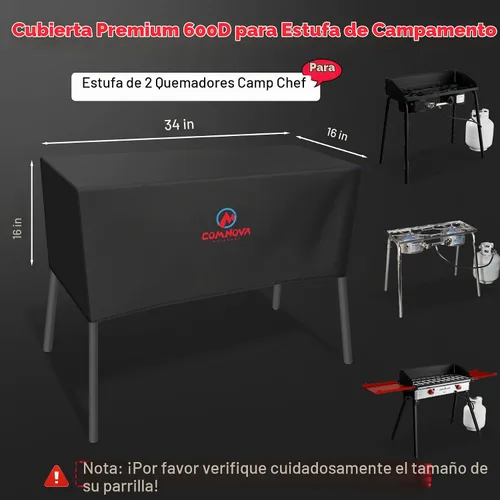 Vista 2 de Comnova - Cubierta de parrilla para estufas Camp Chef de 2 quemadores, cubierta de estufa de campamento al aire libre 600D, resistente e