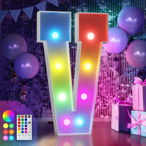 Vista 40 de Imprsv Letras coloridas de marquesina de 3 pies y letras grandes iluminadas RGB con control remoto, decoraciones de fiesta de cumpleaños Carta