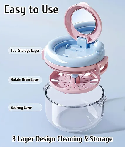 Vista 3 de MURRI&MURRDI Caja de baño para dentaduras postizas para viajes, estuche de limpieza de retenedor 2 en 1 con espejo, recipiente protector bucal sin