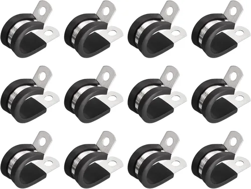 Vista 15 de uxcell Abrazadera de tubo de acero inoxidable en forma de R de 1-1/2 pulgadas (1.496 in) con aislamiento acolchado de goma