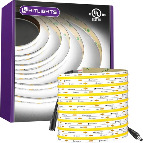 Vista 14 de HitLights COB - Tira de luces LED de color blanco cálido, cinta de luz de 12 V, 2700 K, 16.4 pies, 2640 LED, 426 lm/ft, CRI 90+, IP30, iluminación