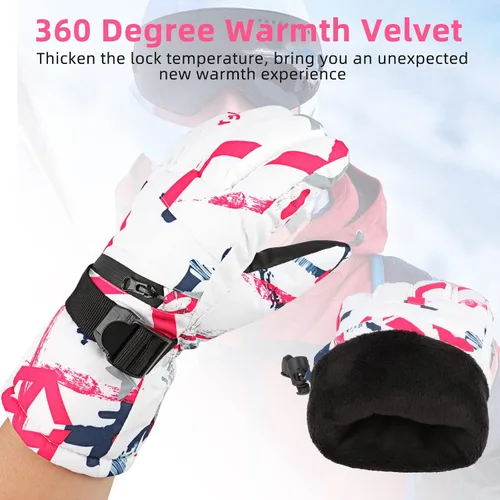 Vista 2 de Ski Gloves, ProChosen Winter Warm Gloves Men Women, Waterproof Nonslip Breathable Touchscreen Snow Gloves, Snowboarding Gloves for Cold Weather