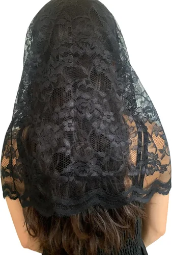 Vista 3 de GAODESI Mass Veil Infinity Chapel Veil Floral Latin Mass Head Cover Lace Scarf V678