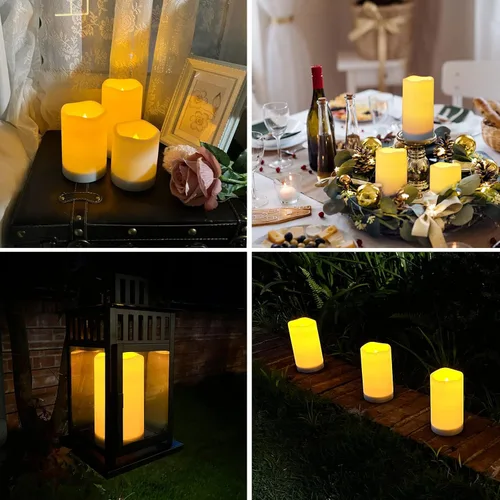 Vista 6 de NURADA Velas solares grandes para exteriores, juego de velas recargables impermeables sin llama, resina blanca, luz LED, batería solar recargable