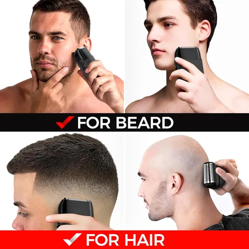 Vista 5 de Afeitadora de lámina de metal con tres cuchillas para hombres: doble lámina con recortadora - Afeitadoras faciales de barbero ideales para cabezas