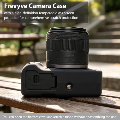 Vista 5 de Funda para cámara de cuerpo Canon EOS R50 V, piel, arañazos, funda protectora de goma de silicona suave con protector de pantalla, accesorios
