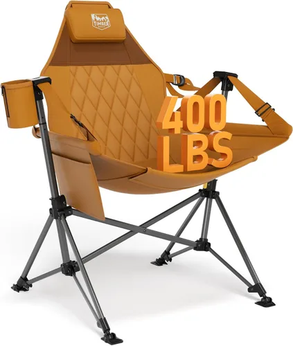 Vista 12 de TIMBER RIDGE Silla de camping tipo hamaca, silla hamaca oscilante de gran tamaño con respaldo y asiento ajustables para césped al aire libre