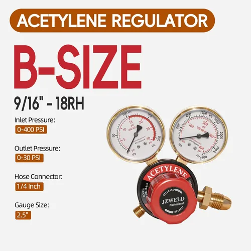 Vista 3 de Reguladores de acetileno CGA510, Regulador de acetileno para soldadura, Conexión de entrada CGA510 de calibre de acetileno, CGA510 Regulador