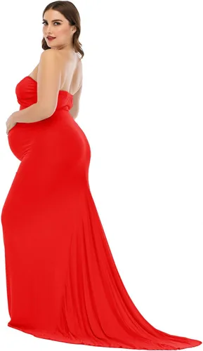 Vista 4 de ZIUMUDY Vestido ajustado elegante de maternidad sin tirantes tubo maxi fotografía baby shower vestido