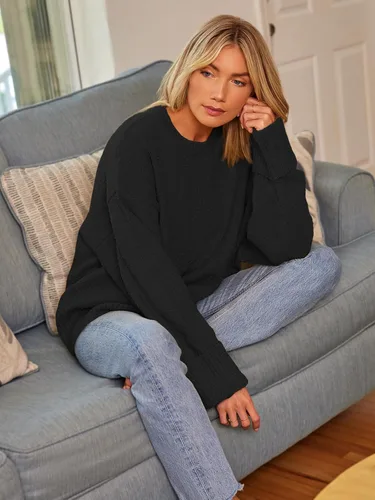 Vista 2 de LILLUSORY Women's Oversized Sweaters 2023 Fall Fuzzy Chunky Warm Pullover Sweater