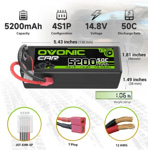 Vista 2 de OVONIC 4S Lipo Batería 14.8V 5200mAh 50C Hardcase Lipo Batería con T Plug