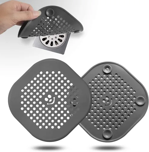 Vista 24 de Protector de silicona para cubrir drenaje de ducha, bañera, cocina, baño, recoge restos de cabello, paquete de 2, color negro