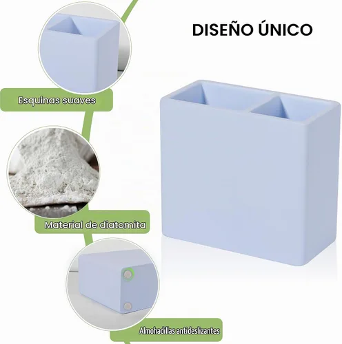Vista 4 de Soporte para cepillo de dientes de diatomita, organizador de pasta de Azul