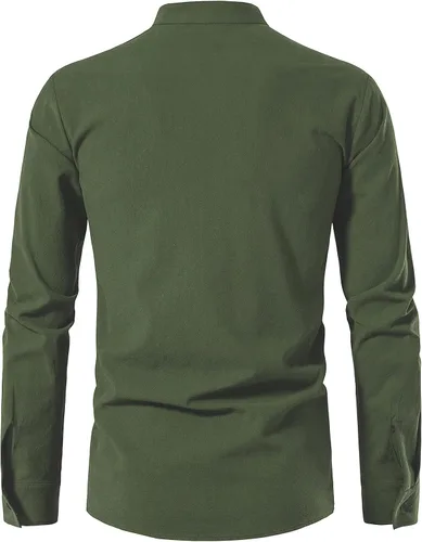 Vista 3 de JEMITOP Men's Pure Cotton Renaissance Lace Up Shirt Verde militar