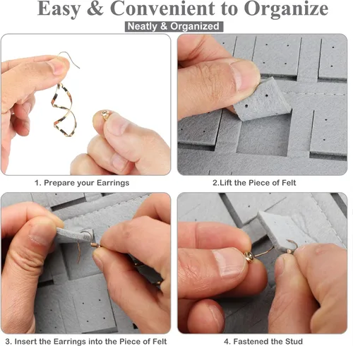 Vista 5 de Resovo Organizador de aretes colgantes, soporte de aretes de pared con 2 ganchos, capacidad para hasta 300 pares, diseño compacto, material suave