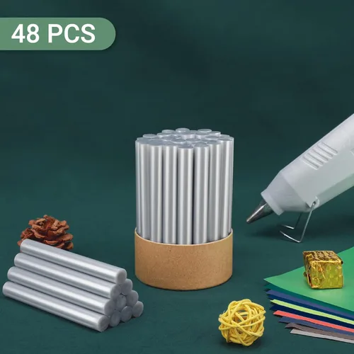 Vista 7 de Manarty - Palitos de pegamento caliente de plata metálica, 48 unidades de barras de pegamento termofusible de tamaño completo, barra adhesiva