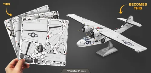 Vista 4 de Fascinations Metal Earth Consolidated PBY Catalina 3D Kit de modelo de metal con pinzas