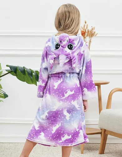 Vista 5 de CHETOSHO Bata suave con capucha de unicornio con diadema y vendas para niñas