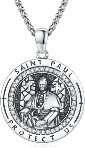 Vista 104 de Collar de amuleto de medalla de San Patrono de plata/oro de 14 39A-St Peregrino-Plata