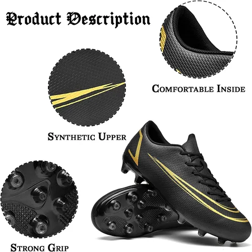Vista 3 de Zapatos de fútbol para hombre con tacos de fútbol para terreno firme, zapatos de fútbol atléticos profesionales, para interiores y exteriores